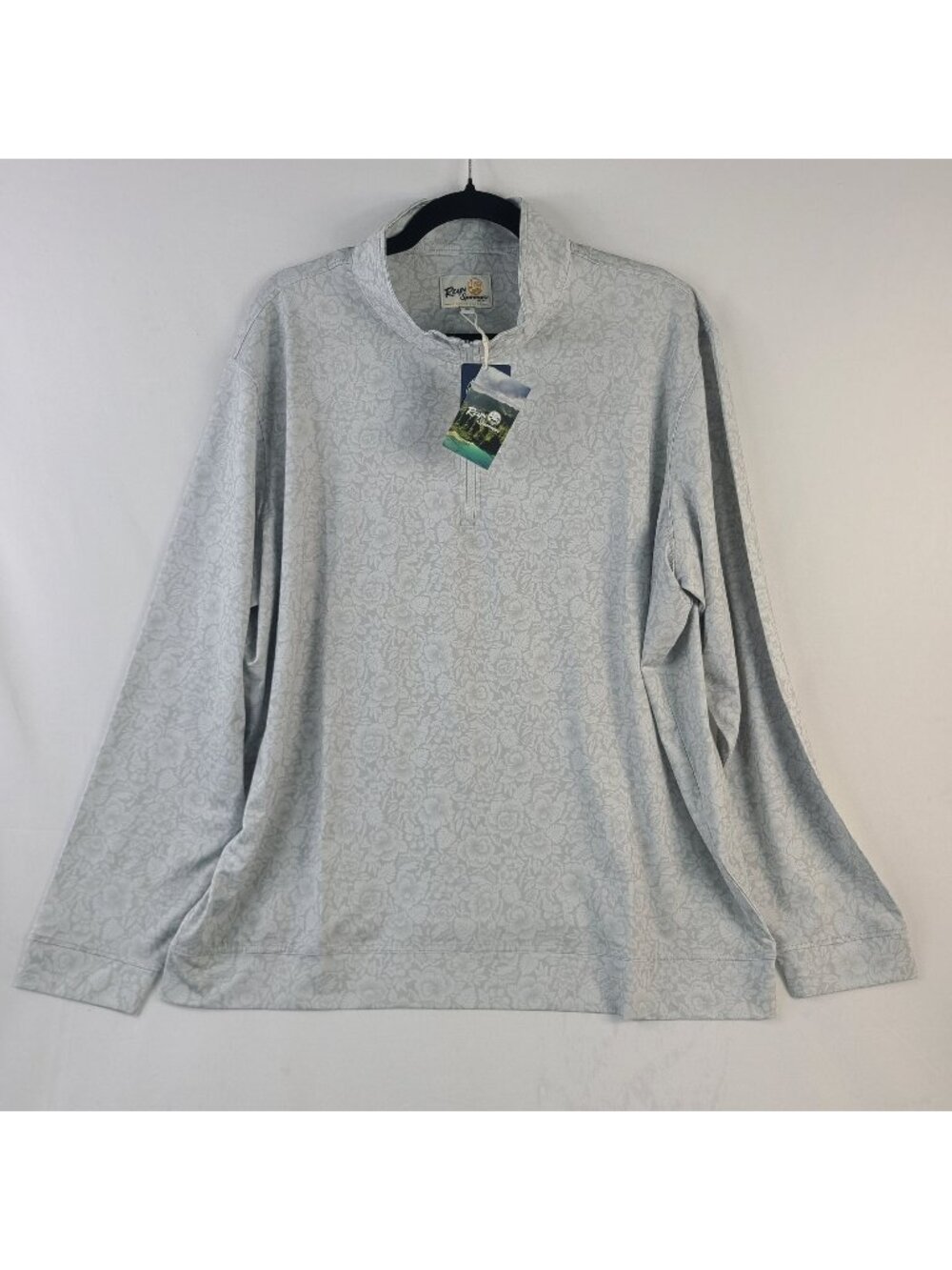 NEW Reyn Spooner Island Biscus Grey Floral Quarter Zip Pullover XL